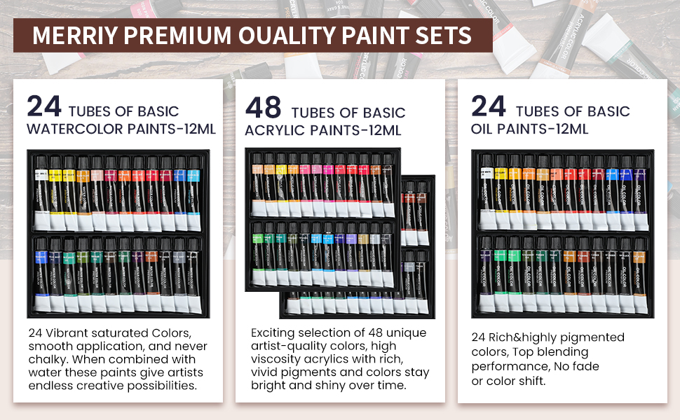 Pictures and instructions of the oil, acrylic and watercolors paints