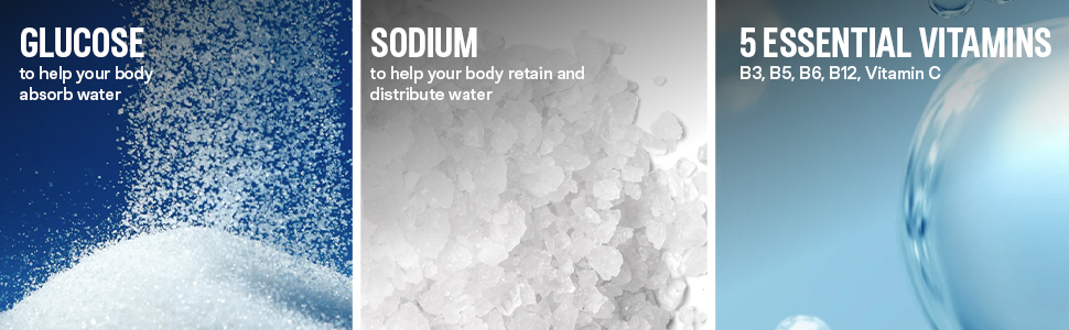 Glucose Sodium and 5 essential Vitamins